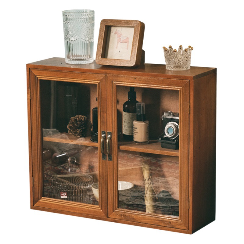 Hogar retro hecho a prueba de polvo gabinete de almacenamiento doble puerta multi-capa organización decoración del hotel juego de té de madera