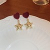 Red silver needle, retro demi-season earrings from pearl with bow, silver 925 sample, wide color palette