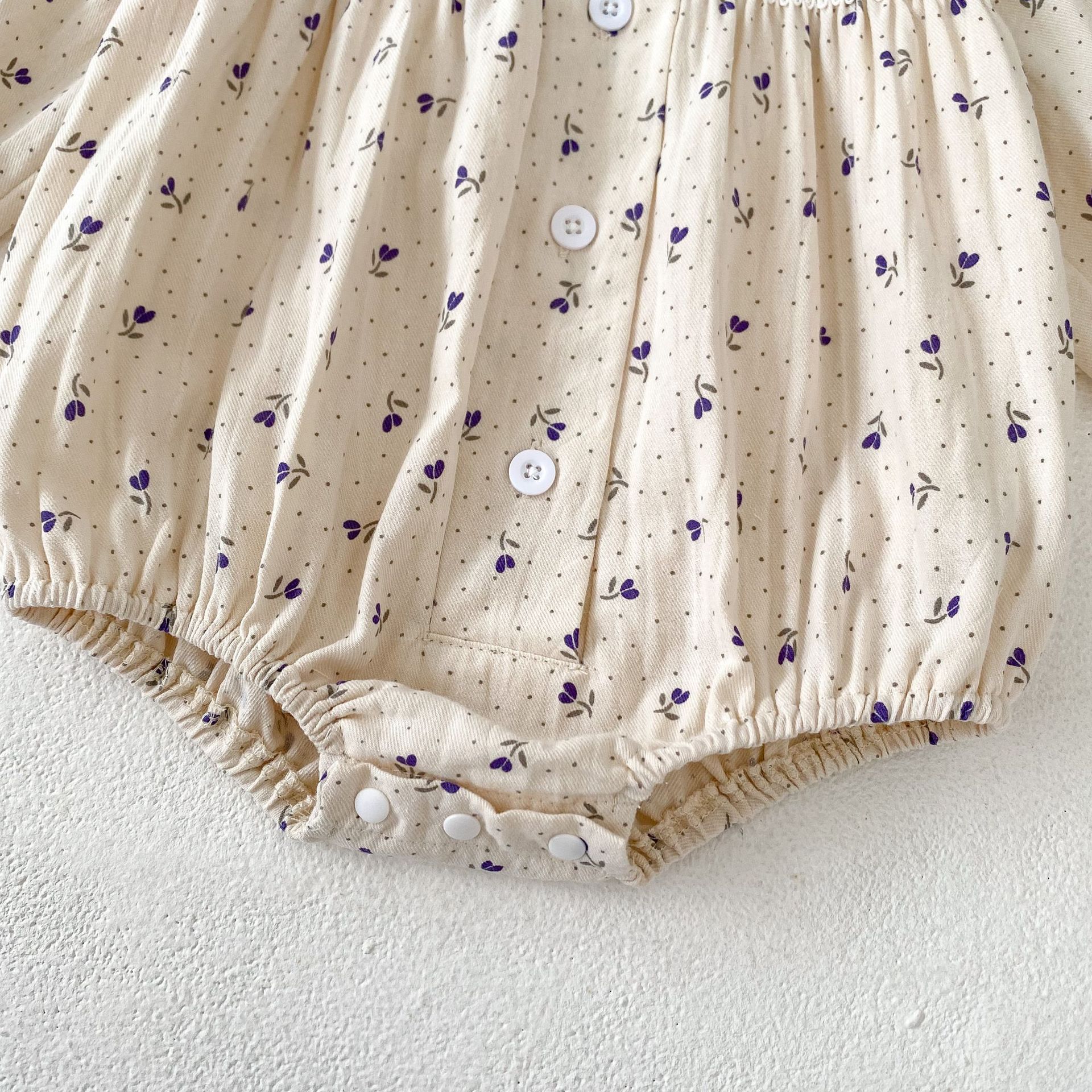 Cotton children's clothing 2024 autumn new item for infants and young girls, long sleeved khaki, wavelet dot flower_voghion.com