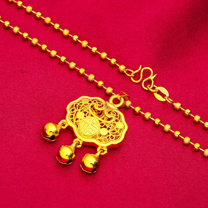 Jóias unissex Moda ouro longa vida bloqueio oco sino pingente areia ouro luz areia colar_voghion.com