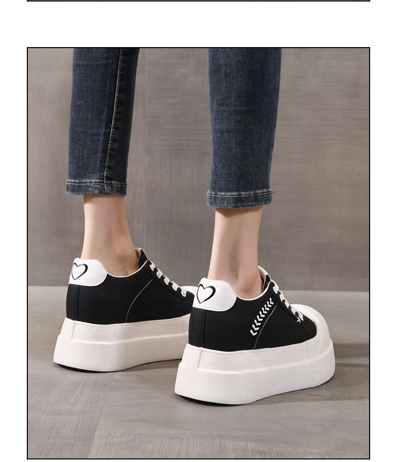 Giày sneaker nữ đế dày tăng chiều cao phong cách trắng basic — màu đen chi tiết 13
