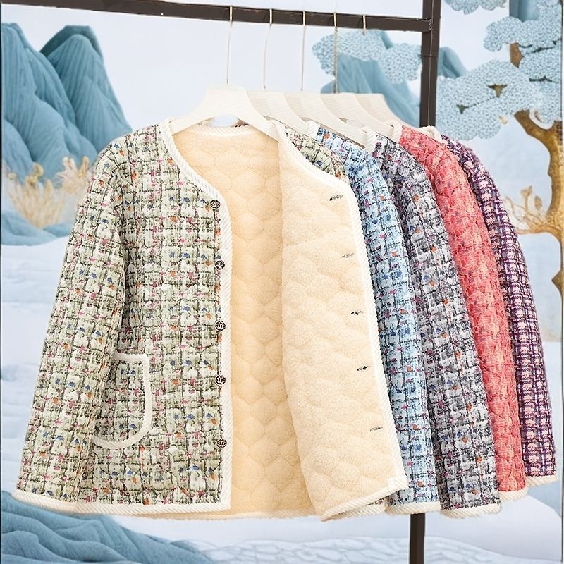 2025秋冬新款小香风棉袄女士短款加绒保暖棉衣中青年轻薄中式外套