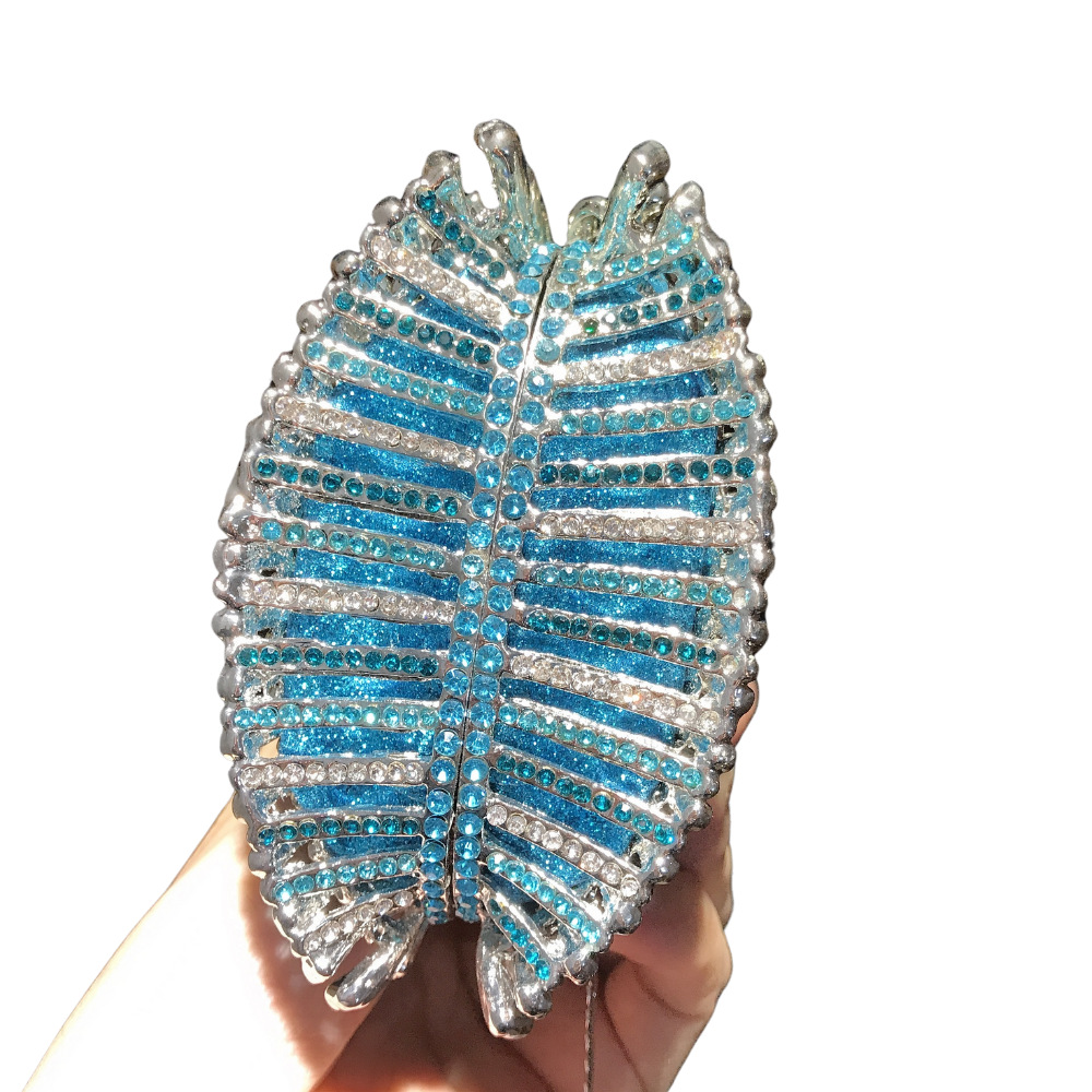 Túi clutch nữ hộp cứng kim loại rỗng đính kim cương dự tiệc — Màu vàng, Màu xanh lam chi tiết 1