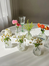 风复古透明玻璃小花瓶客厅插花法式浮雕迷你宿舍鲜花水养摆件
