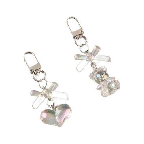 Handmade Heart Bear Keychain Car Ornament Creative Cartoon 3D Figure Accessory Headphone Case Packaging Decor