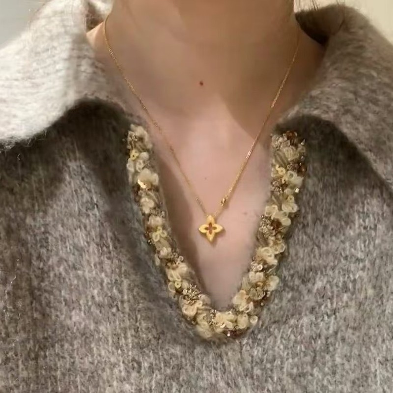 s925纯银芒星幸运四叶草绸缎拉丝项链女气质可推拉调节长短锁骨链|undefined