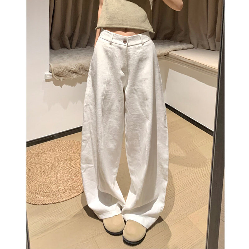 White Cotton-Linen Suit Pants for Women, Summer 2026 New High-Waisted Loose Casual Lazy Linen Wide-Leg Pants