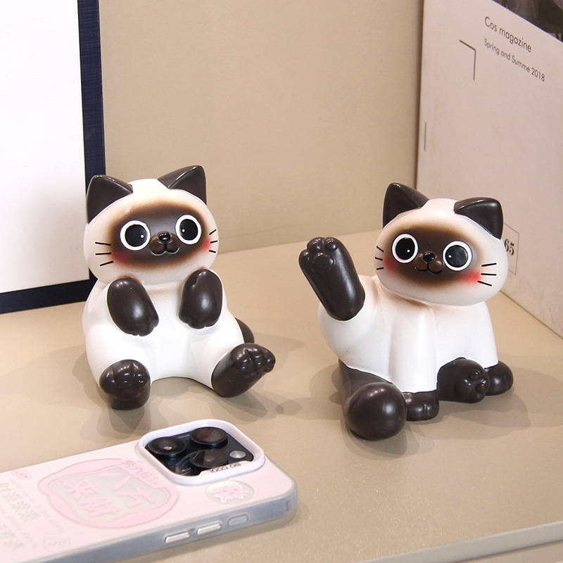 かわいいシャム猫携帯電話ホルダークリエイティブオフィスワークステーショングッズデスクトップ装飾装飾品女の子の誕生日プレゼント|undefined