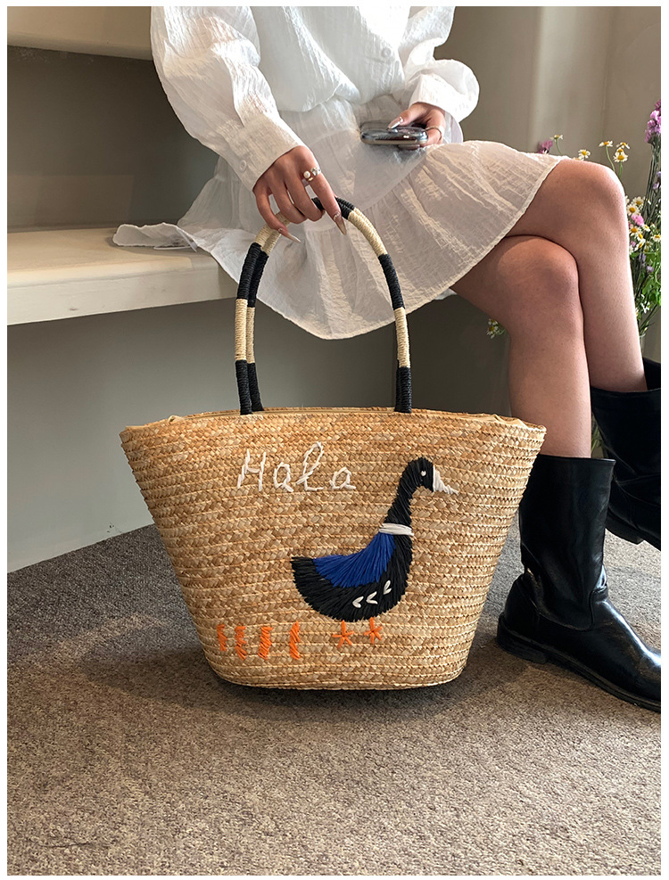 Femmes Moyen Paille Animal Vacances Style Classique Tisser Chaîne De Caractères Sac Seau display picture 30