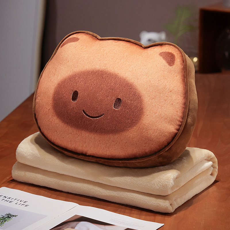 카라멜 컬러 해피 토스트 고양이 베개 담요
