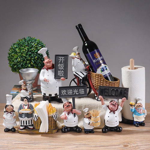 European-style chef figurine paper towel holder red wine rack message board creative restaurant kitchen bakery cafe decor