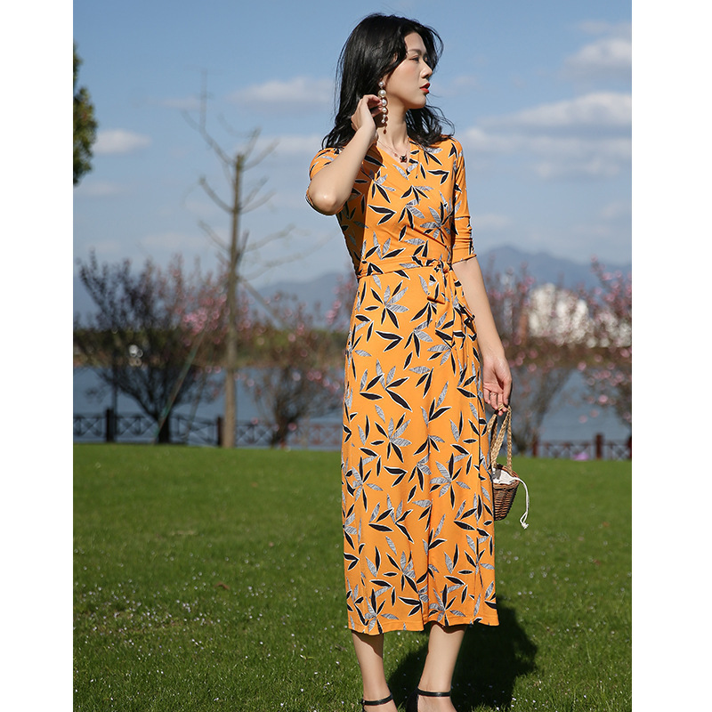 Wrap Dress for Women, V-Neck Slimming Printed Wrap Dress, One-Piece Wholesale Pg Dvf2025 Summer New Model