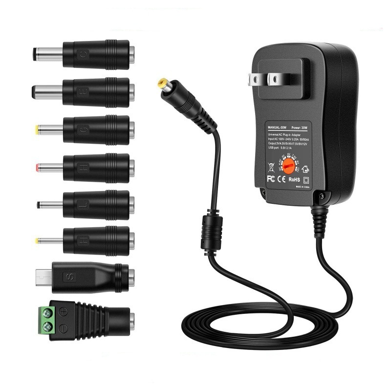 Fuente de alimentación ajustable 3V-12V adaptador 30W cargador de energía multifunción adaptador de corriente 8DC cabeza