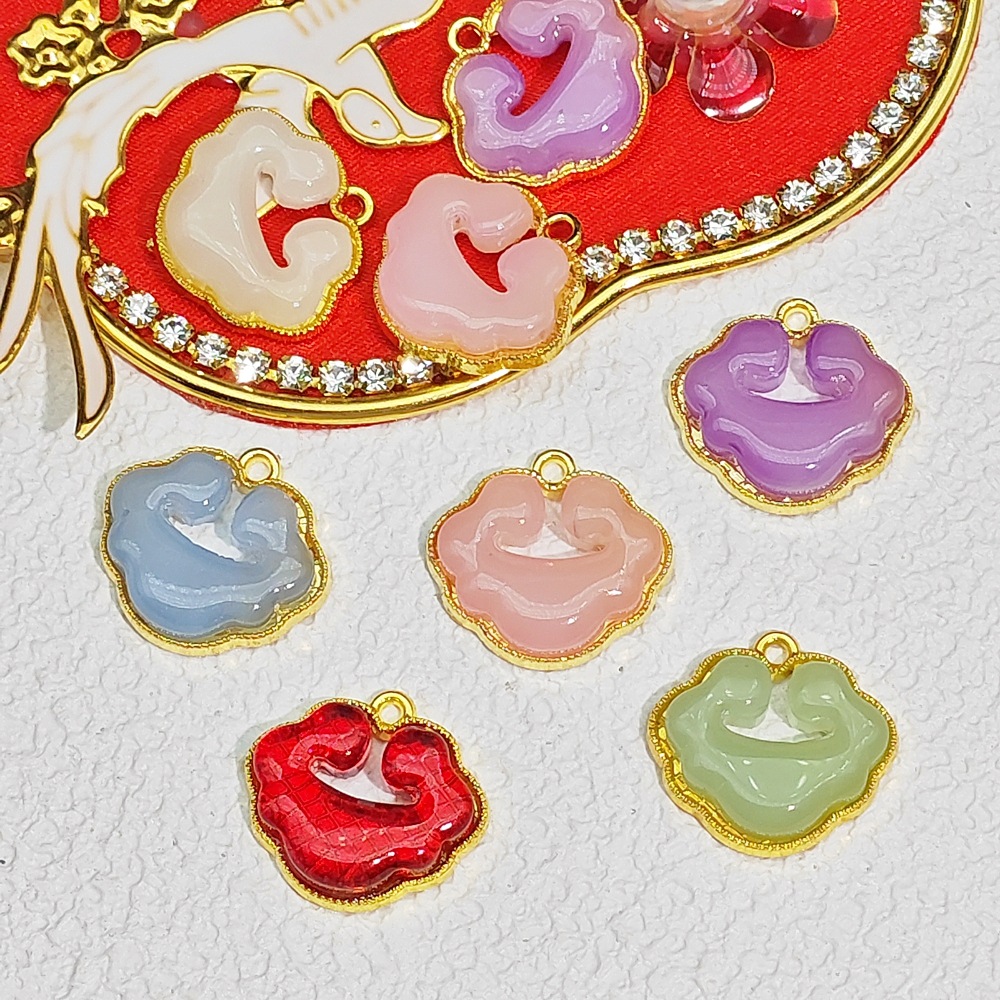 古法镶琉璃仿玉料玉如意吊坠手工DIY饰品配件项链手链手串配饰品