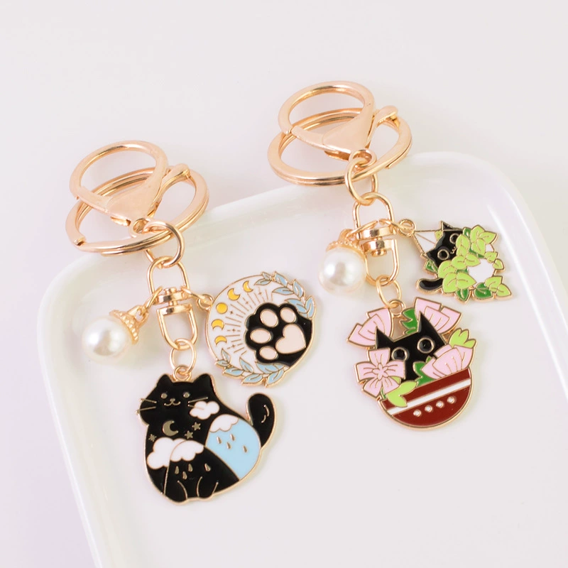 Metal keychain, creative flowerpot, pendant for beloved, new collection, pet, cat