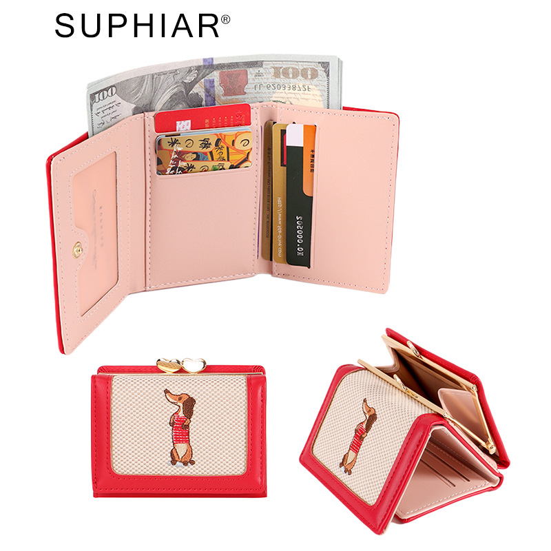 Nuevo monedero de cuero para mujer, tela para mujer, tarjetero literario, pequeño y portátil, linda lona, billetera bordada, mujer