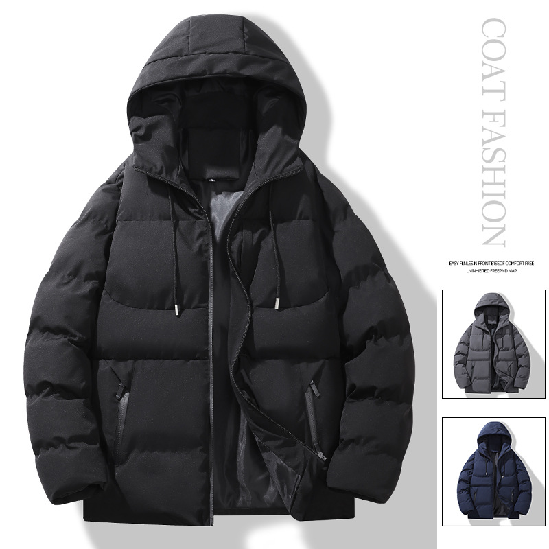 韩版纯色面包服男士棉衣 2023冬百搭大码保暖休闲连帽加厚棉服男