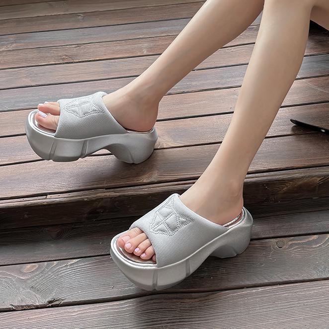 Dép sandal nữ đế dày gót cao mũi hở phong cách thể thao — Màu đen, Màu xám