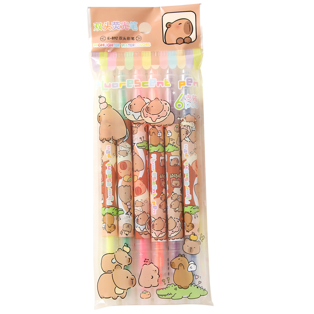 Capibara doble punta 6 bolígrafo de papel de escritura de estudiantes puntuación marcador de punto de punta de color pencil de cabeza inclinada