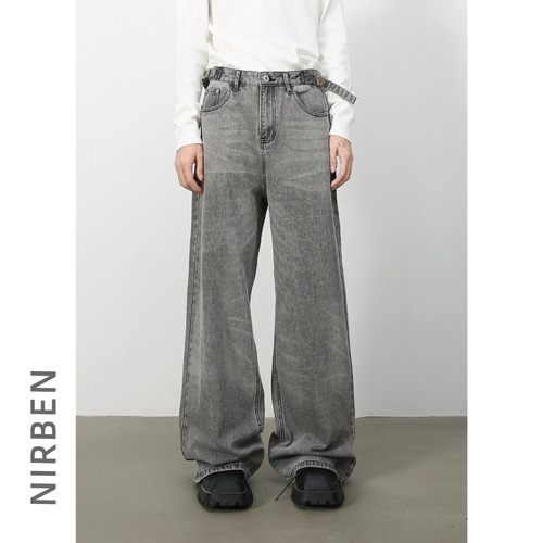 Nirben Denim | New American Retro Design Straight Leg Jeans for Men, Trendy Brand Wide Leg Loose Straight Pants