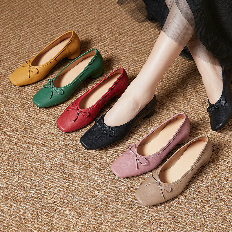 Platinum Disi Joker City Walk New French Bow Shallow Mouth High Heel Mary Jane Shoes Women's Thick Heel Single-layer Shoes