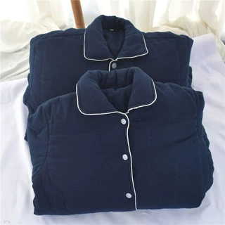 特价情侣保暖家居服冬季纯棉三层加厚棉服男简约休闲女棉袄套装
