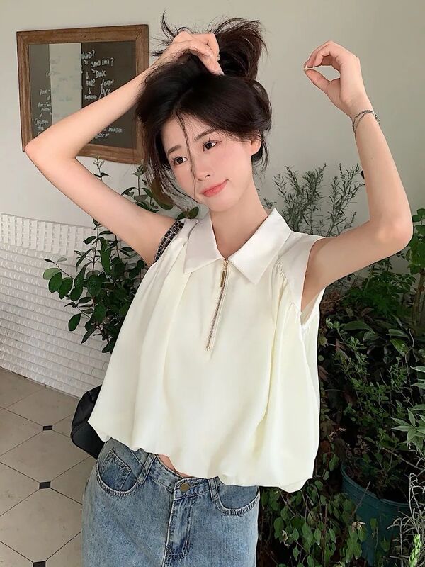 Sleeveless Half-Zip Vest Shirt for Women, Loose Belly-Covering Shirt, 2026 Summer New Style Short Top for Women Sleeveless Half-Zip Vest Shirt for Women, Loose Belly-Covering Shirt, 2026 Summer New Style Short Top for Women