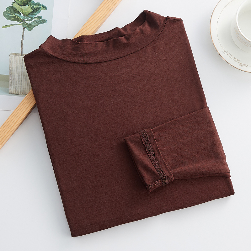 Modal medio cuello alto manga larga que basa la camisa para las mujeres otoño e invierno nuevo estilo coreano camiseta delgada suelta más tamaño superior image 15