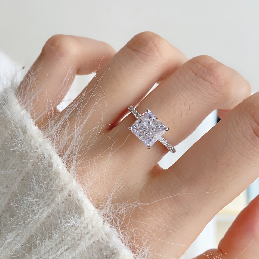 Elegant Romantic Shiny Geometric Sterling Silver High Carbon Diamond Rings In Bulk display picture 1