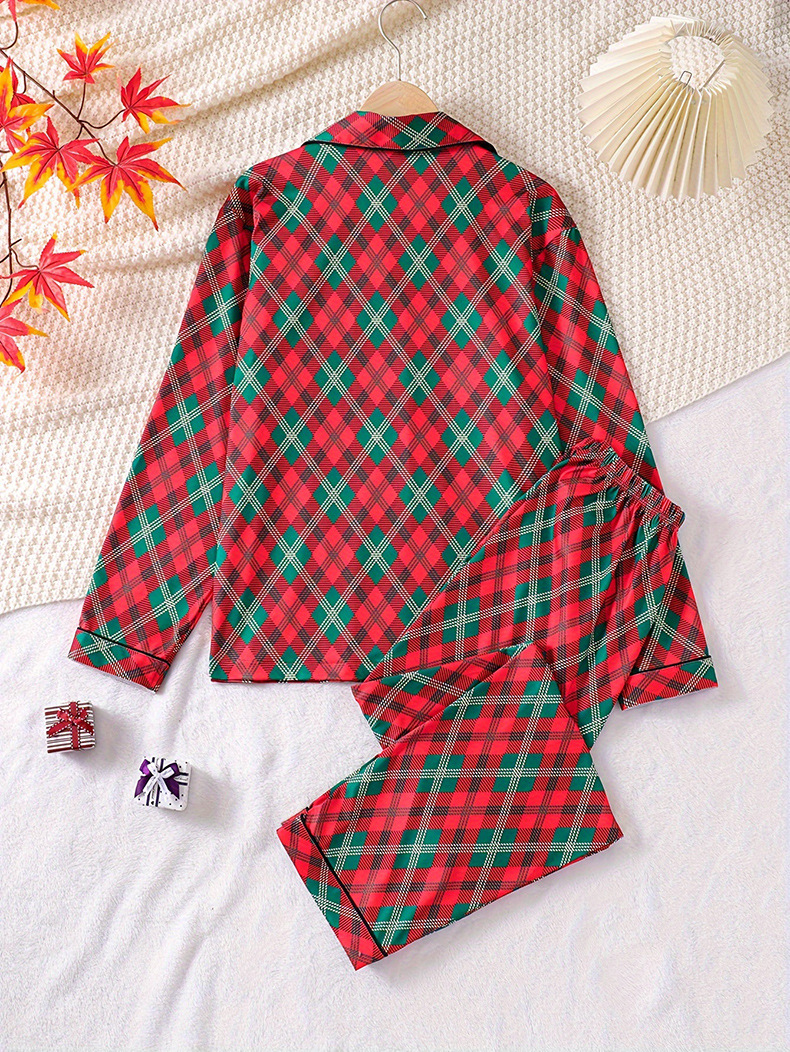 2024 Frühjahr Neues kariertes Damen-Pyjama-Set aus lässiger Milchseide für zu Hause_voghion.com