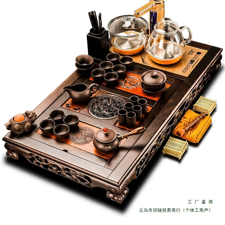 Modern tea set ebony from natural wood for office