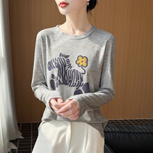 针织短袖t恤女薄款高档高级感小马印花2026新款夏季宽松套头上衣
