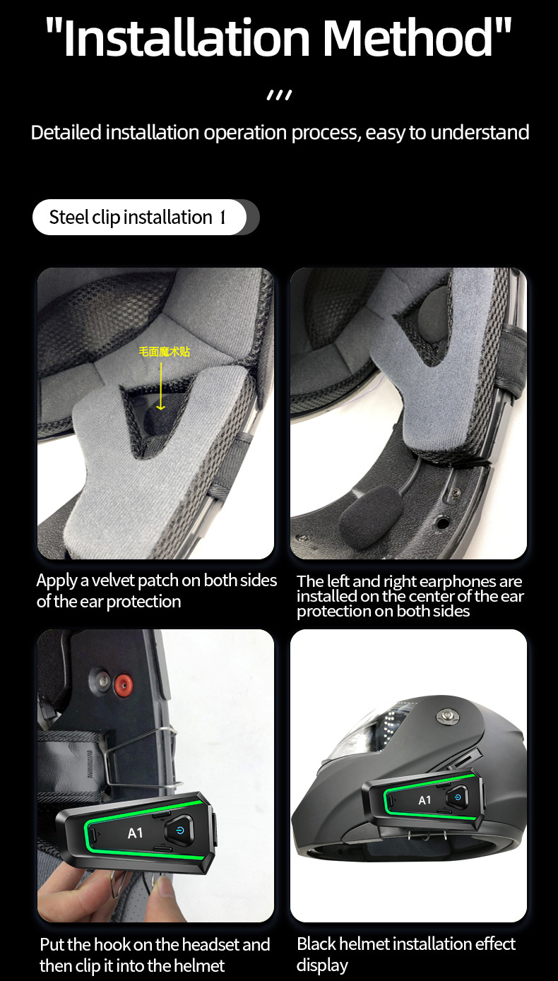 Cool Lighting Motorcycle Helmet Bluetooth Headset Full-Face Half-Face Three-Quarter Helmet Riding Intercom Helmet Headset
