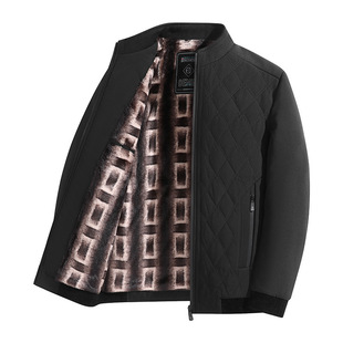 Winter Wearing Cotton-padded Jacket Men's 2024 New Style Vertical Collar Square Plaid fleece-lined Thickened Cotton-padded Warm Jacket for Middle-aged and Elderly Men's Top