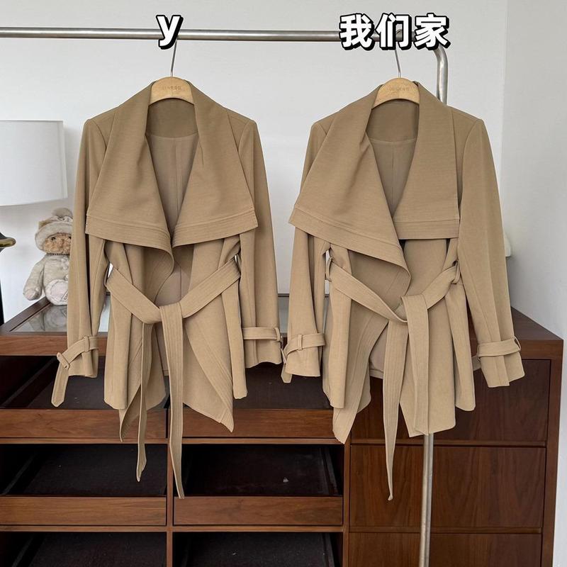 白水女 北川景子美神蝴蝶结风衣外套 秋季韩系女短款卡其色外套|undefined