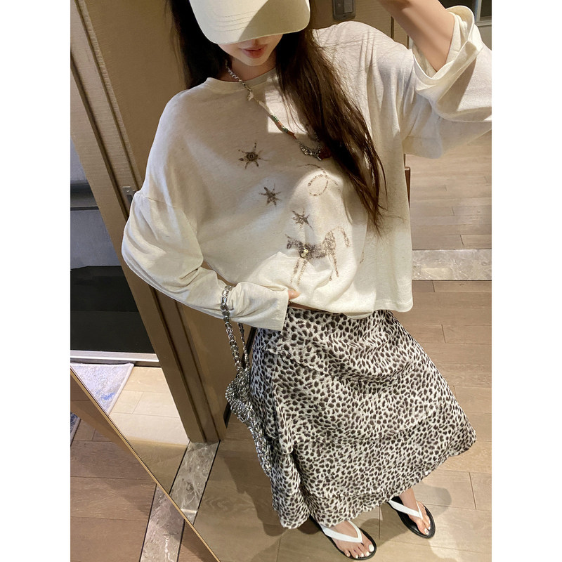 Korean Style T-Shirt with Seaside Vacation Pattern Print, Loose Sun-Protective Lazy Cover-Up Top, Spring and Summer 2026 New Model for Women