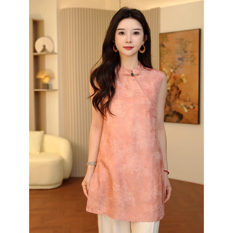 2025 Summer New Fashion Versatile Pink Elegant Engraved New Chinese Style National Style Vest Top for Women Trendy