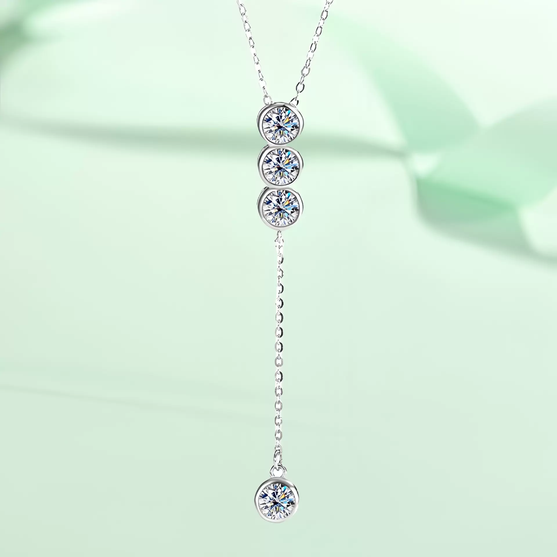 S925纯银莫桑钻石吊坠流苏项链女简约轻奢百搭锁骨链跨境直播热销