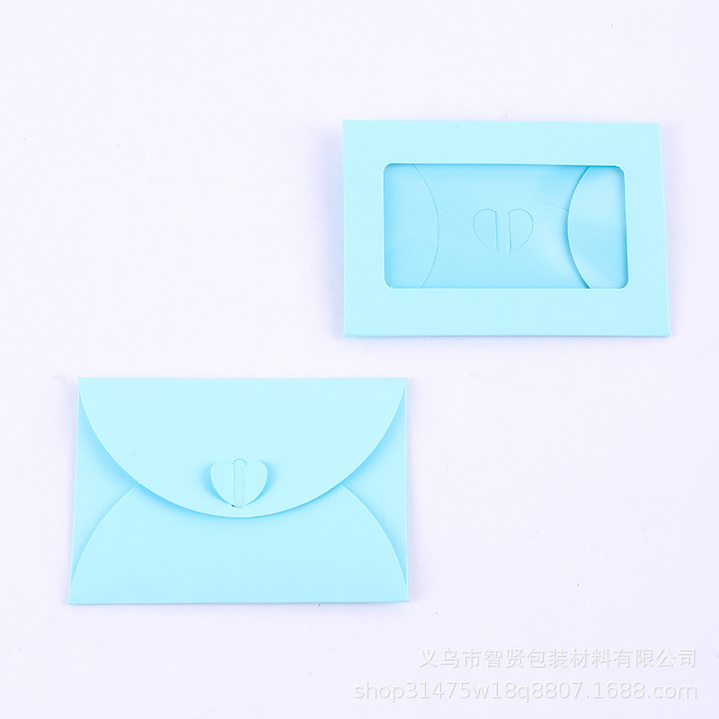 亚马逊复古牛皮纸开窗贴窗PET爱心扣彩色信封会员卡创意小信封|undefined