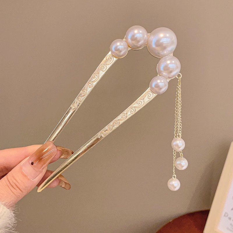 2025 nueva horquilla perla en forma de U para mujer, pinza para el cabello, artefacto fijo para el cabello, horquilla de sentido avanzado, tocado