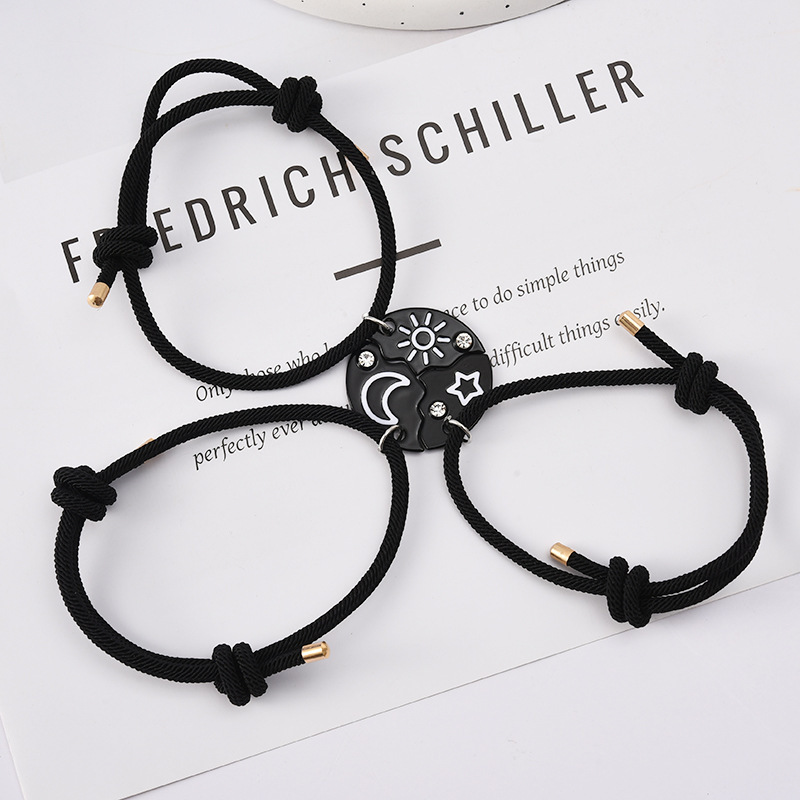 Cross-border New Star Moon Sun Three-person Splicing Bracelet Alloy Oil Dropping Good Friend Friendship Bracelet