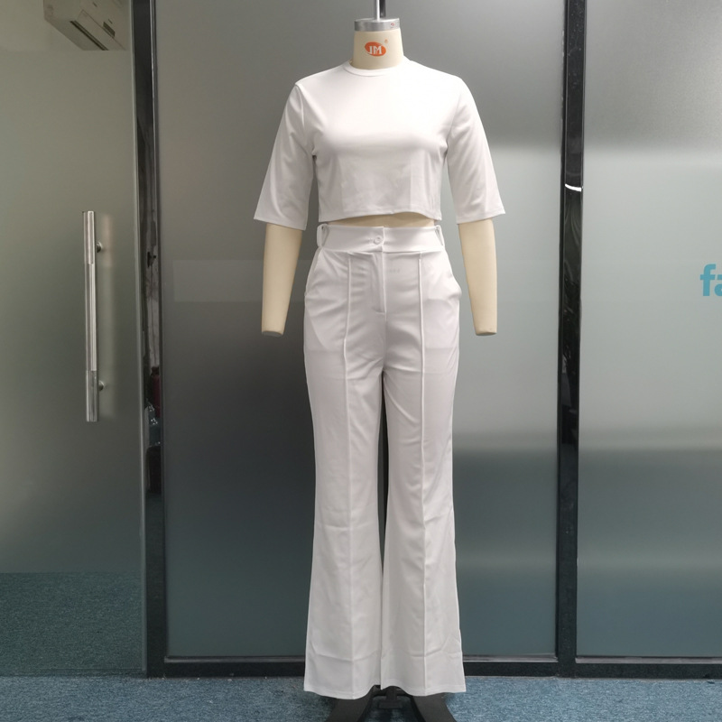 Daily Occasion Round Neck Neckline Daily Women's Casual Solid Color Polyester Pocket Pant Co-ord Set Pants Sets