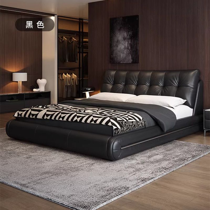 Modern Minimalist Italian-Style Light Luxury Lawrence Leather Soft-Upholstered Bed, New High-End Master Bedroom Double Storage Bed for Home Use