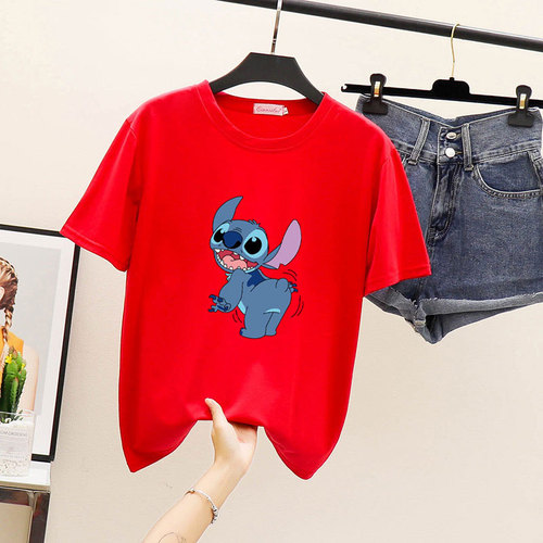 Women's Summer Short Sleeve T-Shirt, Korean Style, Cartoon Print Student Top, Instagram Friendship Style