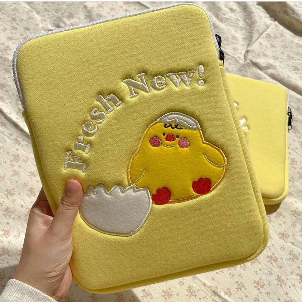 11-Inch Computer Sleeve Bag with Cute and Unique Design, 13-Inch Cartoon Cross-Border Protective Case, Chick Embroidered iPad Tablet Cover