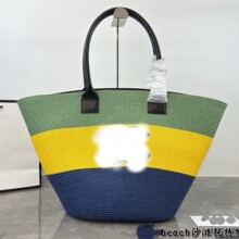 26新款香家波西米亚民族度假风拉菲草编织黑色双C大容量沙滩包包