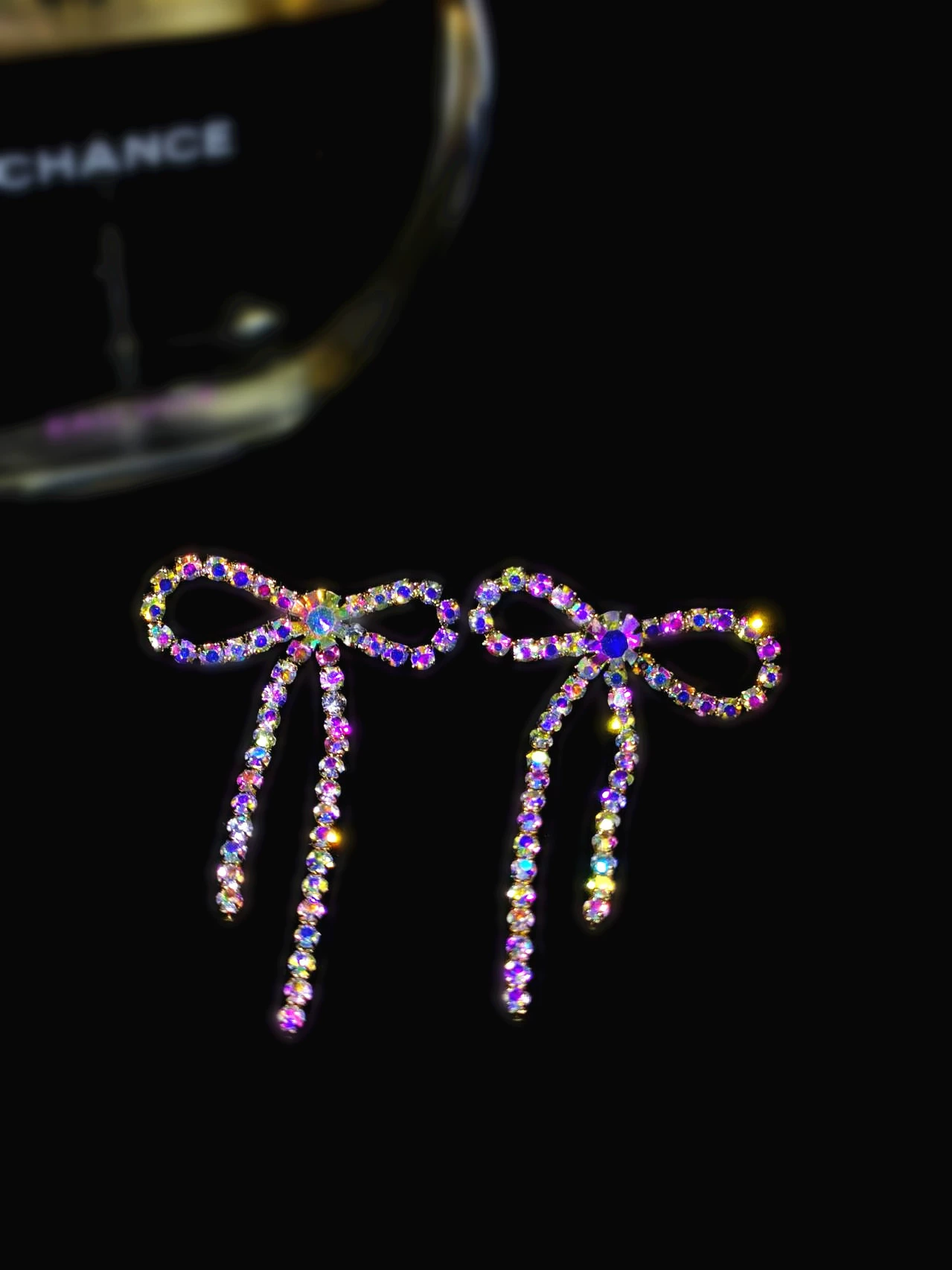 Серьги DINGKA бант с rhinestone, медь с серебряным покрытием, 4.4×2.7 см, 7.3 г