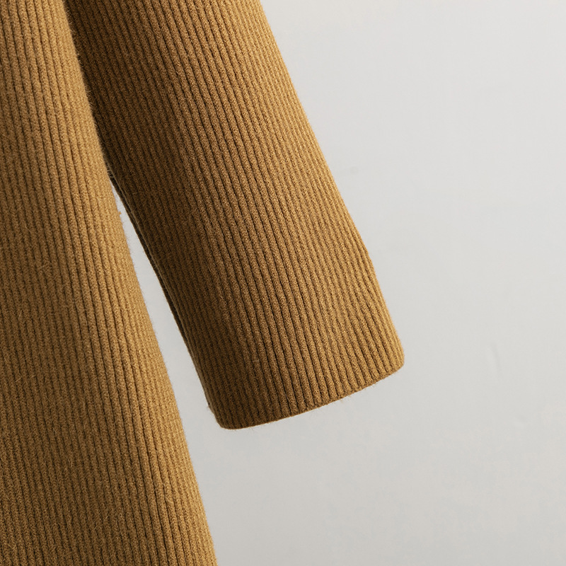 Women Knitted Dress Autumn Winter Mid Length Loose Turtleneck Solid Color Base Sweater Dress