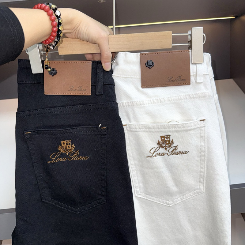 English Embroidery High-End European Men's Jeans in Black and White, Four-Season Stretch Washable Slim Straight Men's Trousers English Embroidery High-End European Men's Jeans in Black and White, Four-Season Stretch Washable Slim Straight Men's Trousers