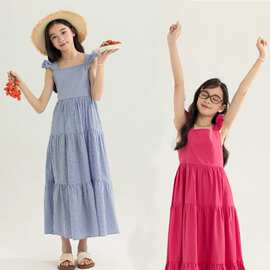 女童条纹连衣裙夏装新款儿童洋气公主裙中大童度假吊带蛋糕长裙子